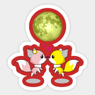 Love on Moonlight Foxes Hearts Sticker